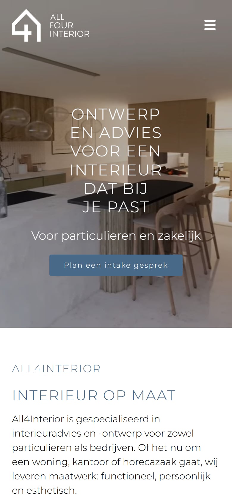 Dezelfde homepage op een telefoon.